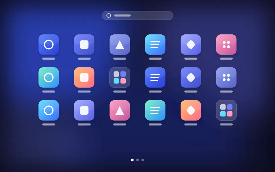 Full-screen app grid with page indicators